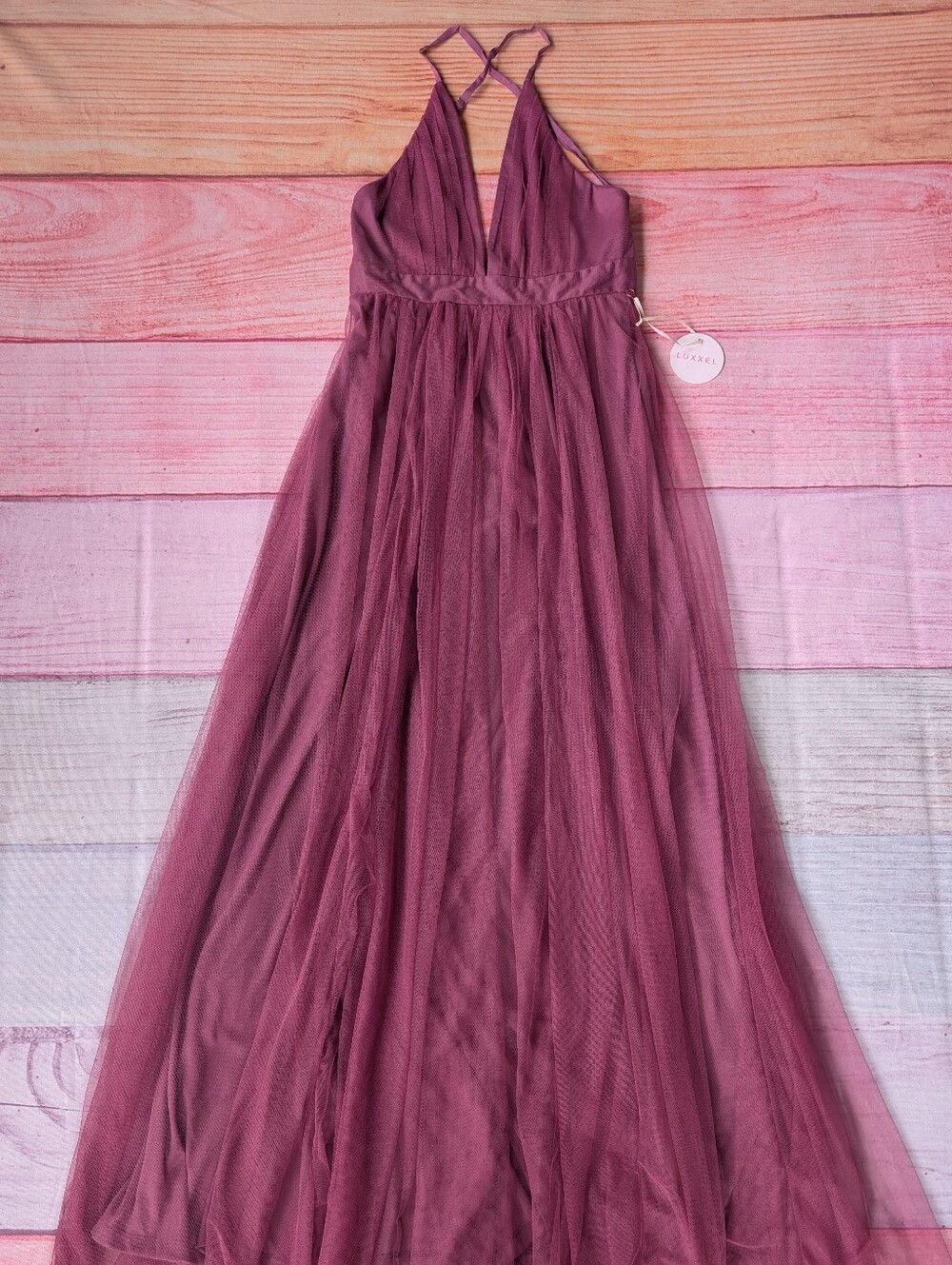 NWT Luxxel Mauve Pink Tulle Maxi Dress Small